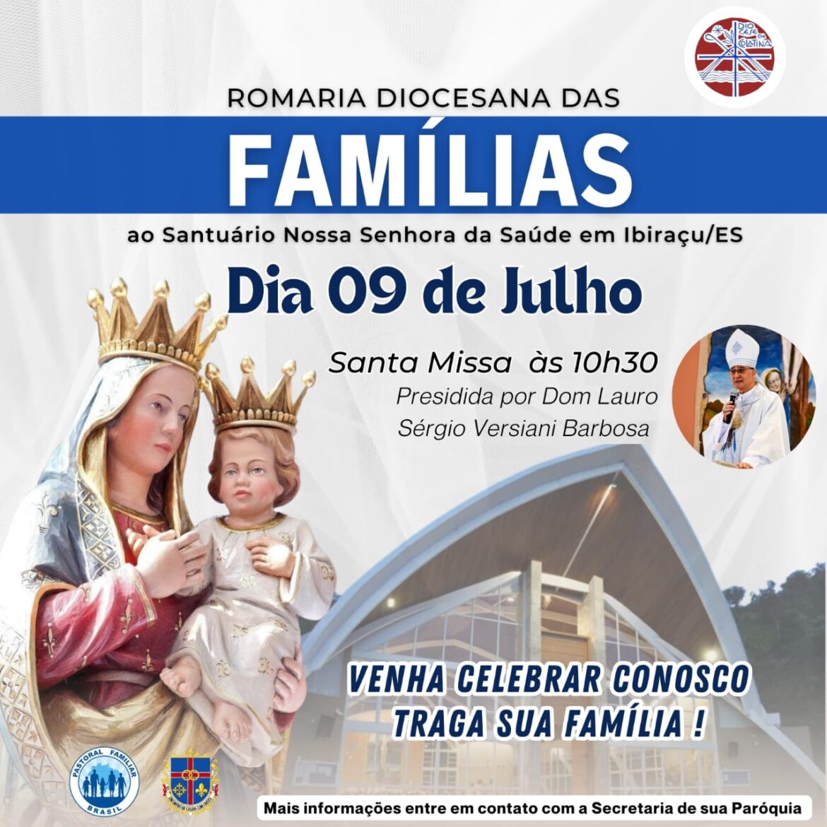 SANTUÁRIO ACOLHERÁ ROMARIA DIOCESANA DAS FAMÍLIAS